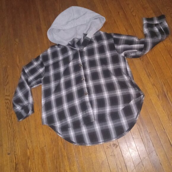 90s Vintage ShadowCheck Grunge Era cobain style Flannel with Hood - Picture 2 of 3